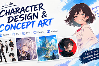 do character design and concept art, anime, oc, pfp, fanart, vtuber