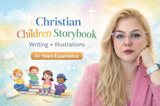 write christian children storybook blurb, illustrate children book illustration
