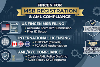 register US msb, fincen, fintrac, and fca with full aml compliance