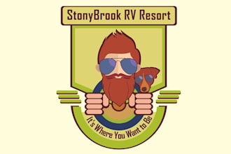 design new outdoor campground logo with beard sun glass pet