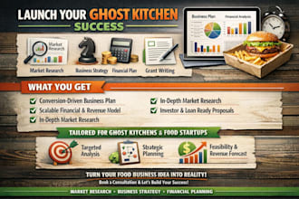 craft a ghost kitchen business plan with winning revenue model n market research