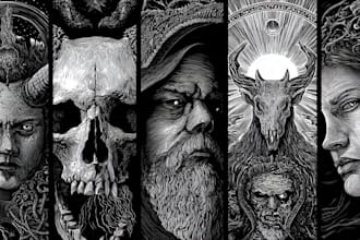 draw dark art illustration with engraving style