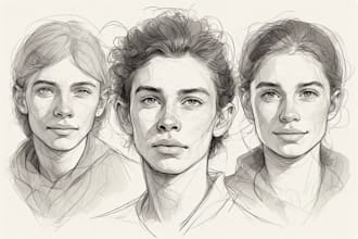 draw a realistic pencil portrait and charcoal sketch of people