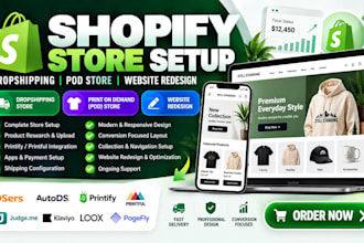 setup shopify cjdropshipping store, printful, ninjapod, dsers, printful website
