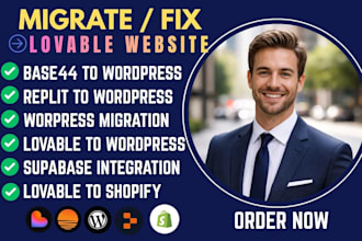 migrate base44 to wordpress lovable to wordpress lovable to shopify bug fixing