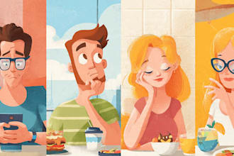 realistic flat vector cartoon illustrations with bg