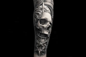 create a full sleeve realistic tattoo design from your concept