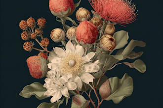 draw botanical illustration of flower logo illustration