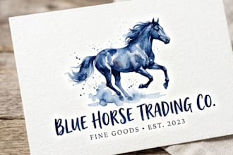 create watercolor horse logo for your shop