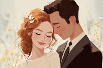 draw couple portrait for wedding illustration