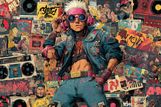 draw crazy cartoons, album cover, punk, rock, hiphop etc