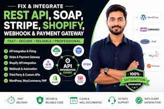 fix and integrate rest API, soap, stripe, shopify, webhook, and payment gateway