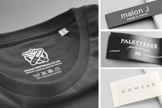 design modern streetwear clothing label, neck tag, and wash care label