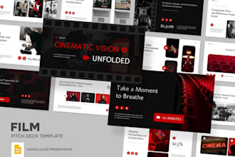 design a cinematic film pitch deck, TV series pitch bible in powerpoint or canva