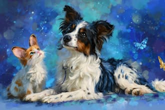 draw custom pet portrait, dog , cat portrait in disney style
