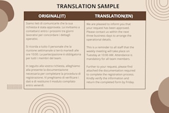 translate italian english content and provide virtual assistance