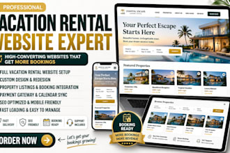 build airbnb website vacation rental website, setup lodgify hostaway guesty vrbo