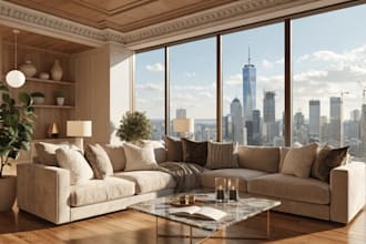 do design and render a realistic 3d interior for your space