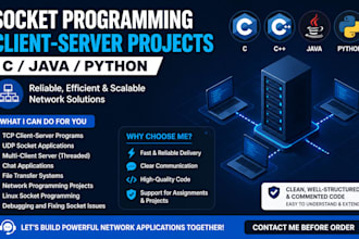do socket programming in c, java, python, and client server projects
