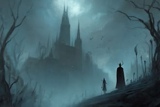 create terrifying cinematic horror character illustrations