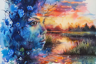 paint watercolor illustration and watercolor portrait