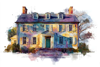 draw house and building photo into watercolor art