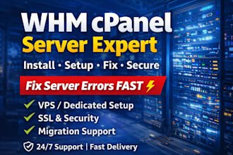 install and configure whm cpanel vps server or fix  errors