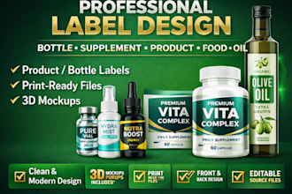 design product label, bottle label and supplement mockup