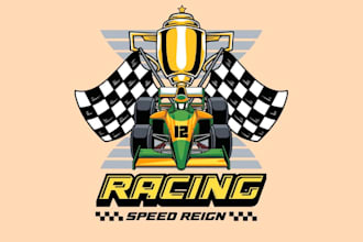 make  unique racing car logo with custom t shirt design