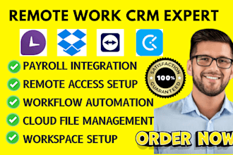 setup remote work crm connecteam monitask dropbox teamviewer clockify box deel