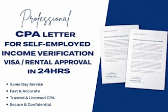 for self employed income verification, visa, rental approval