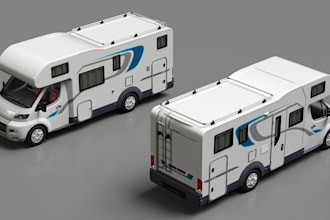 create photorealistic 3d rv, motorhome, camper van, mobile shop and truck design