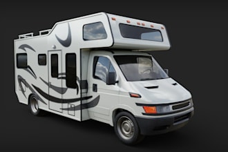 design realistic 3d motorhome, rv, camper van, mobile home interior and exterior