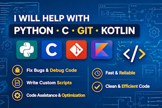 help with python c git and kotlin tasks