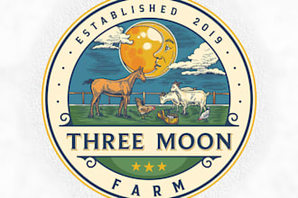 create vintage and minimalist cow farm horse and animal logo design