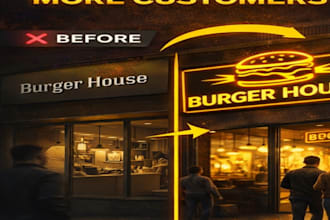 design a modern restaurant or cafe sign that attracts customers in 24 hours