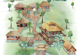 draw bespoke watercolor layout maps