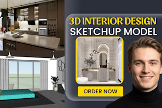 do architectural 3d interior design for kitchen, bathroom, bedroom in sketchup