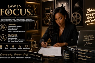 be your entertainment lawyer to draft music and film contracts and agreements