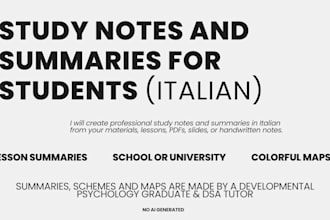 create clear study notes and summaries in italian