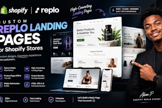 design shopify landing page in replo and product page, replo developer