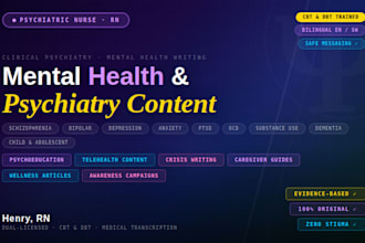 write expert mental health and psychiatry content as a psychiatric practitioner