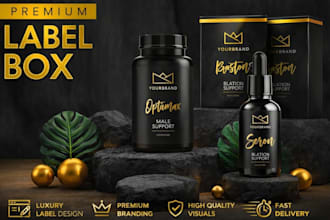 design luxury product label and box packaging with 3d mockup