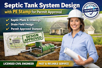 design septic tank system plan with pe stamp for permit approval