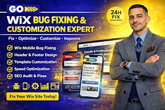 wix mobile bug fixing, footer, header, footer, template customization, SEO audit