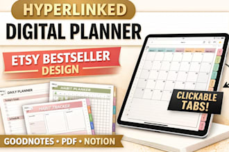 design etsy digital planner, hyperlinked planner, etsy digital product, etsy SEO