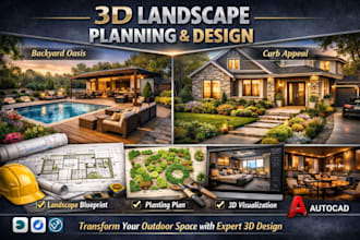 design functional 3d landscape layout for backyard or front yard