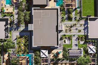 design landscape master plan,2d site layout,real estate development,urban render