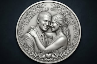 sculpt printable coin 3d model, bas relief medallion