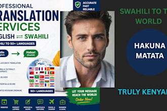 translate swahili to many more  languages professionally with fast delivery